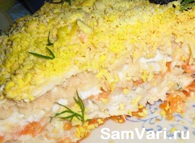 Салат мимоза с консервой
